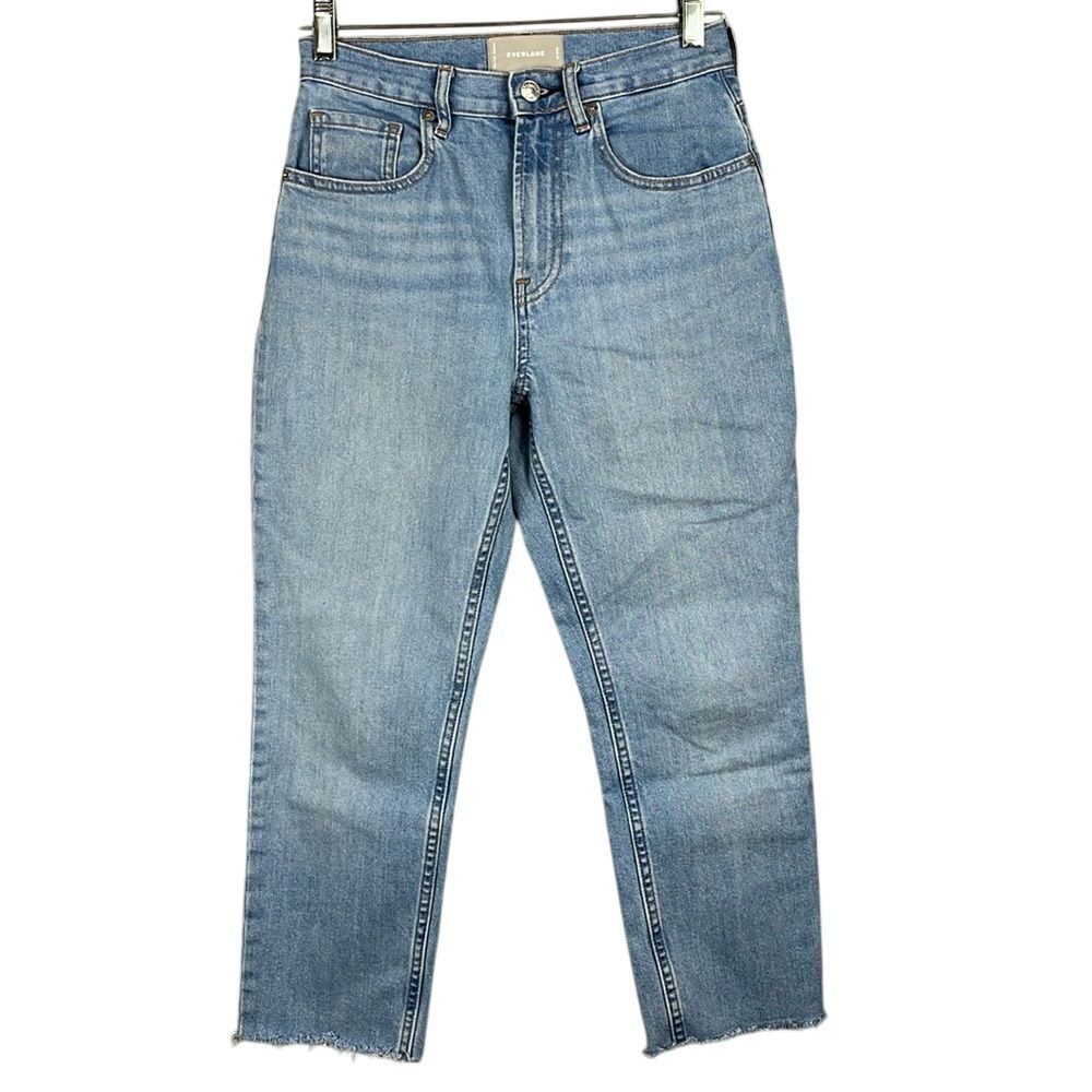 Everlane High Rise Ankle Jeans Straight Leg‎ Raw Hem Womens Size 26 Light Wash